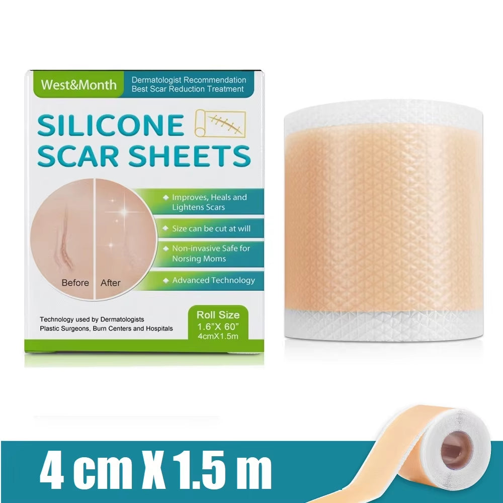 1 Roll Silicone Scar Sheets , 4Cmx150Cm Self-Adhesive Scar Cover Tape Reusable and Effective Skin Care Strips