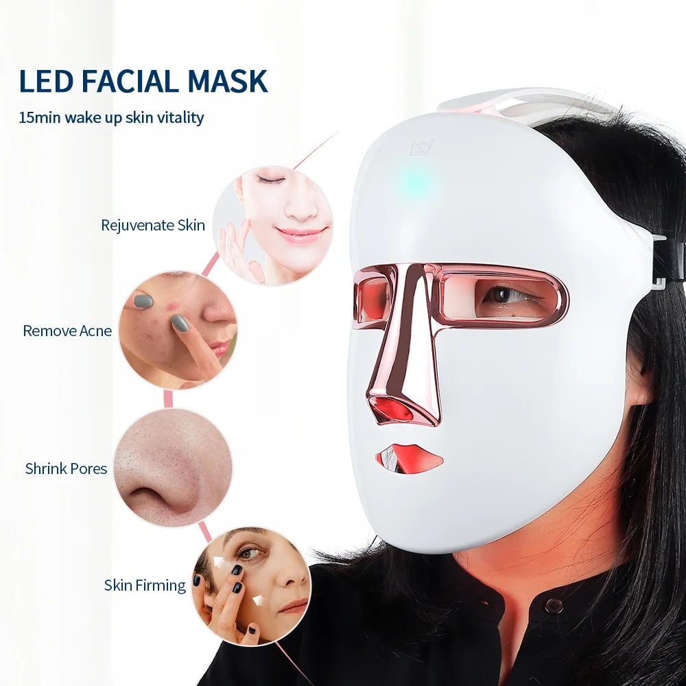 7-Color Wireless LED Face Mask for Skin Rejuvenation, Anti-Acne, and Anti-Aging Care
