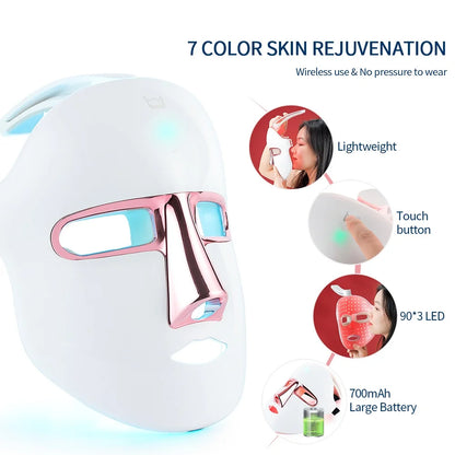 7-Color Wireless LED Face Mask for Skin Rejuvenation, Anti-Acne, and Anti-Aging Care