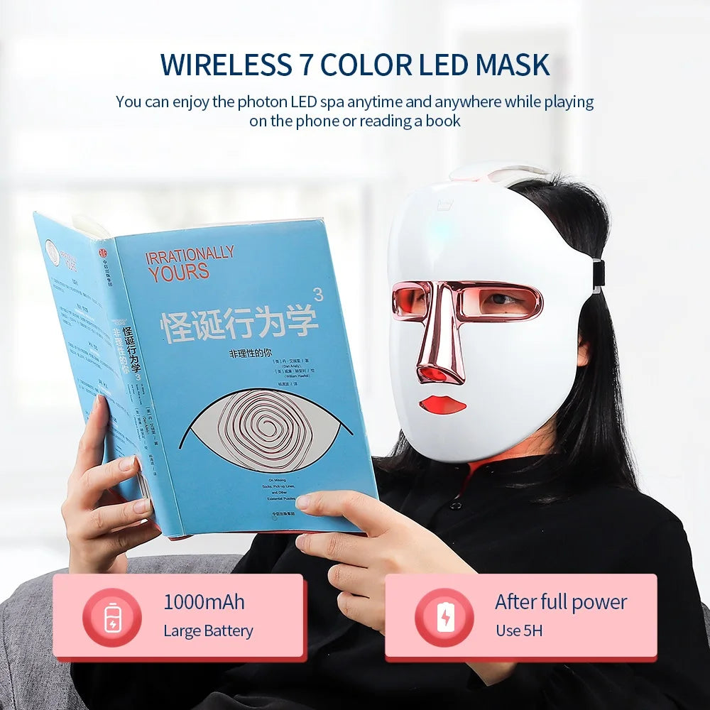 7-Color Wireless LED Face Mask for Skin Rejuvenation, Anti-Acne, and Anti-Aging Care