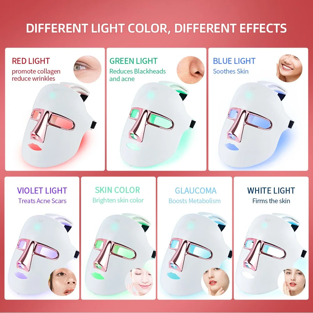 7-Color Wireless LED Face Mask for Skin Rejuvenation, Anti-Acne, and Anti-Aging Care